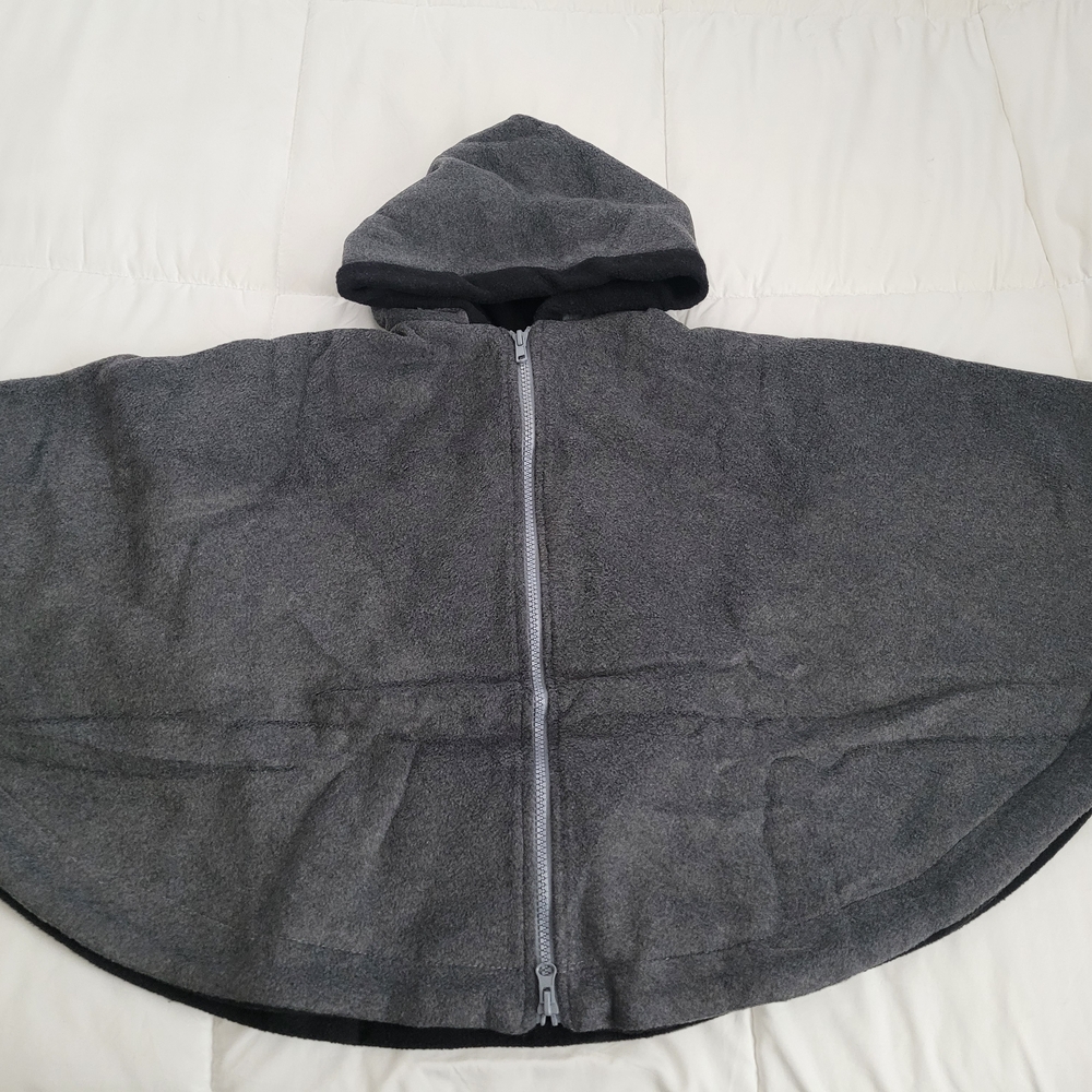 Kids Gray Hooded Fleece Cape Jacket